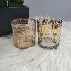 Anthropologie Gold Patina Vie Rocks Cocktail Whiskey Glass Set
